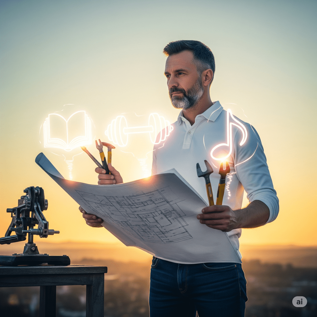 Persona diseñando y construyendo activamente sus metas con un plan, simbolizando cómo superar el autosabotaje y no abandonar los sueños.