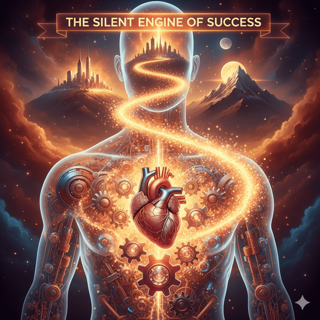 Silueta de una persona donde se muestra su corazón y su mente conectados por un camino luminoso